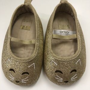 Gold Glitter Kitty Cat Shoes 3-6M